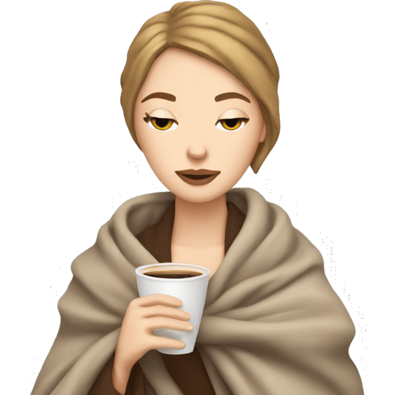 white girl inside a blanket sipping coffee eyes closed light brown short hair emoji