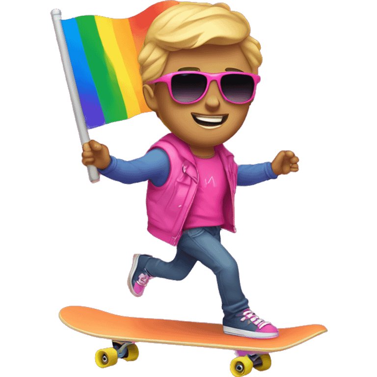 Gay Ryan Rivel with pride flag wearing pink with sunglasses on a skateboard emoji