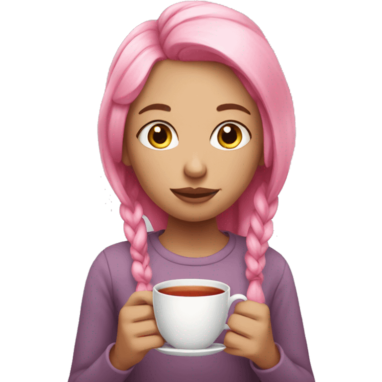  Girl that has pink hair and has a cup of tea  emoji