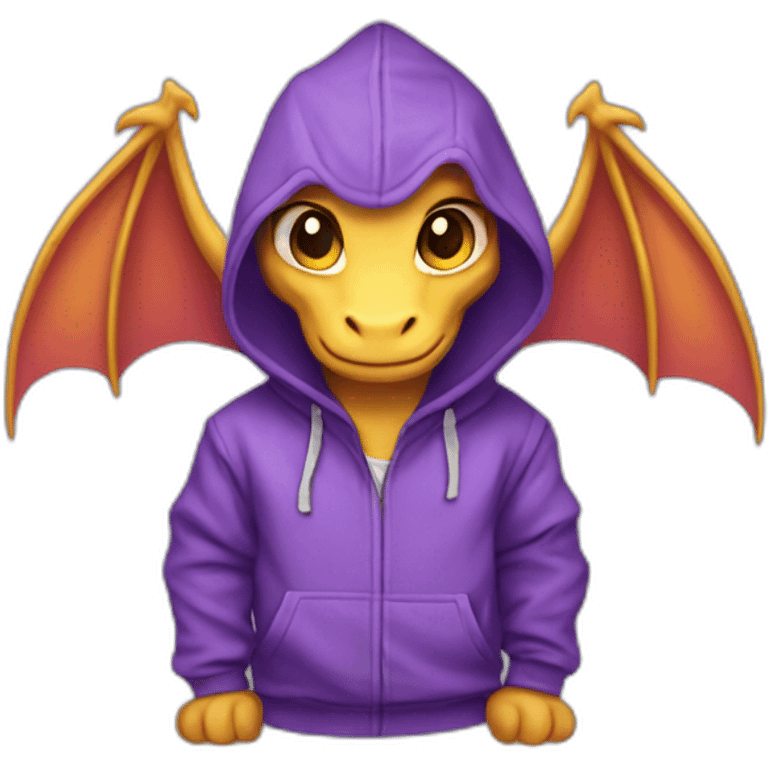 Young purple dragon wearing hoodie emoji