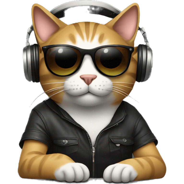 cat with sunglasses sitting down in a recording studio  emoji