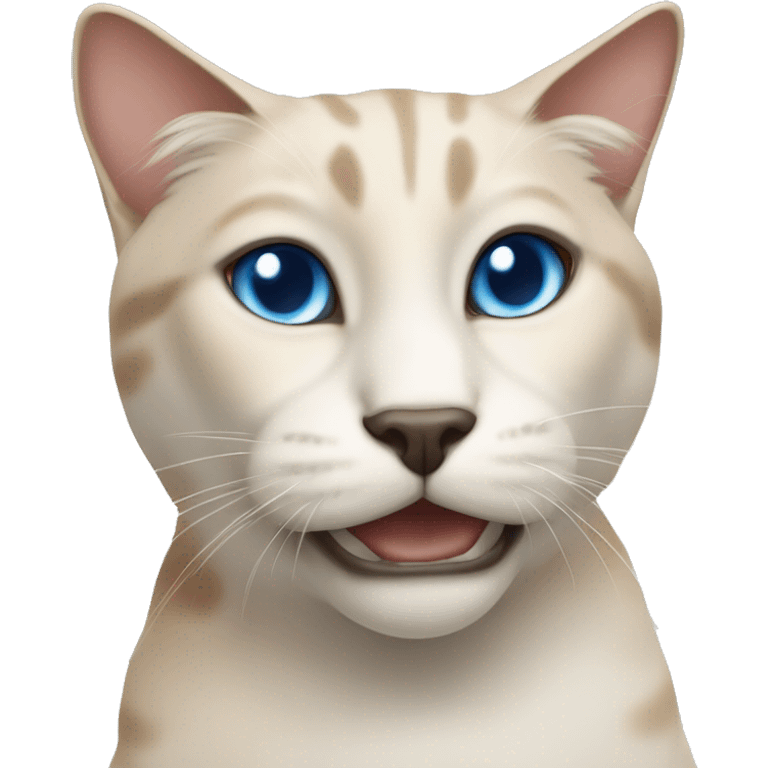 Rex Cornish cat with blue eyes that is beige but has a a darker nose with white spot on the nose emoji