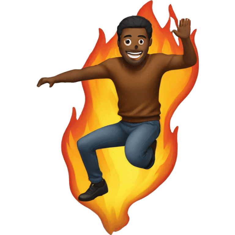 man jumping above a fire emoji