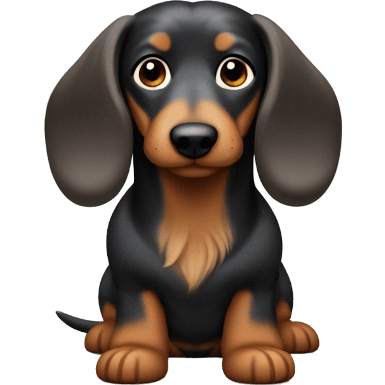 Wiener dog with long hair, brown, black and grey with Carmel color paws  emoji