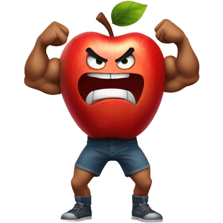 Angry Red apple flexing muscular arms emoji