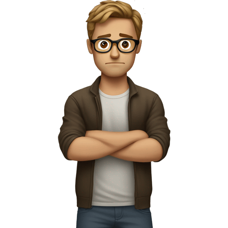 White guy, Arms folded, upset, brown hair, circular glasses emoji