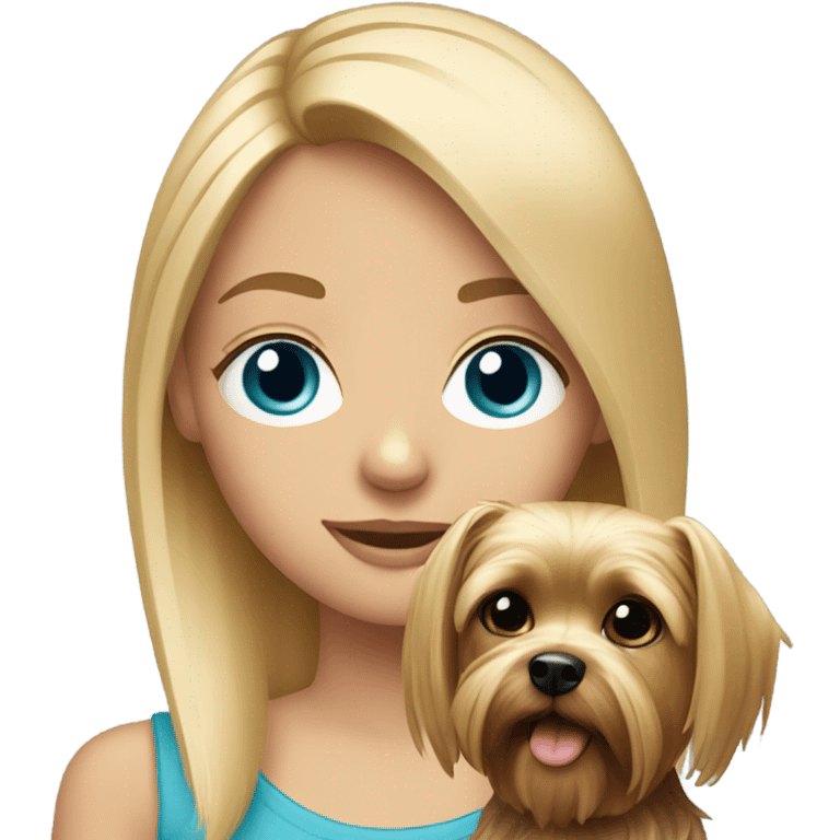 Blonde girl with blue eyes and a dog yorkie emoji