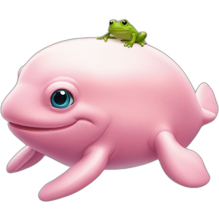 Pink beluga whale with the face of a frog emoji