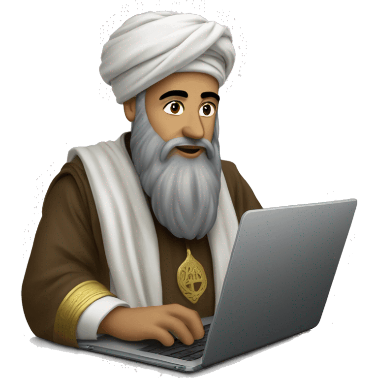 A caliph with turban writing in a laptop emoji