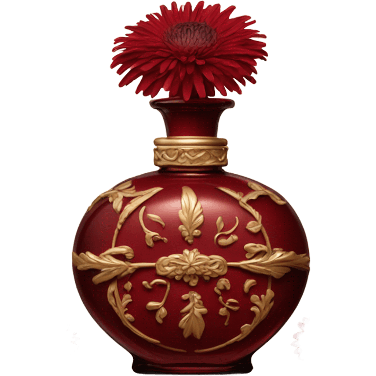 Dark red vintage French style perfume bottle with red asters emoji