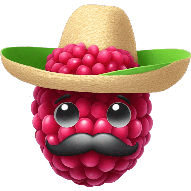 A raspberry with a big smile wearing a sombrero and a moustache  emoji