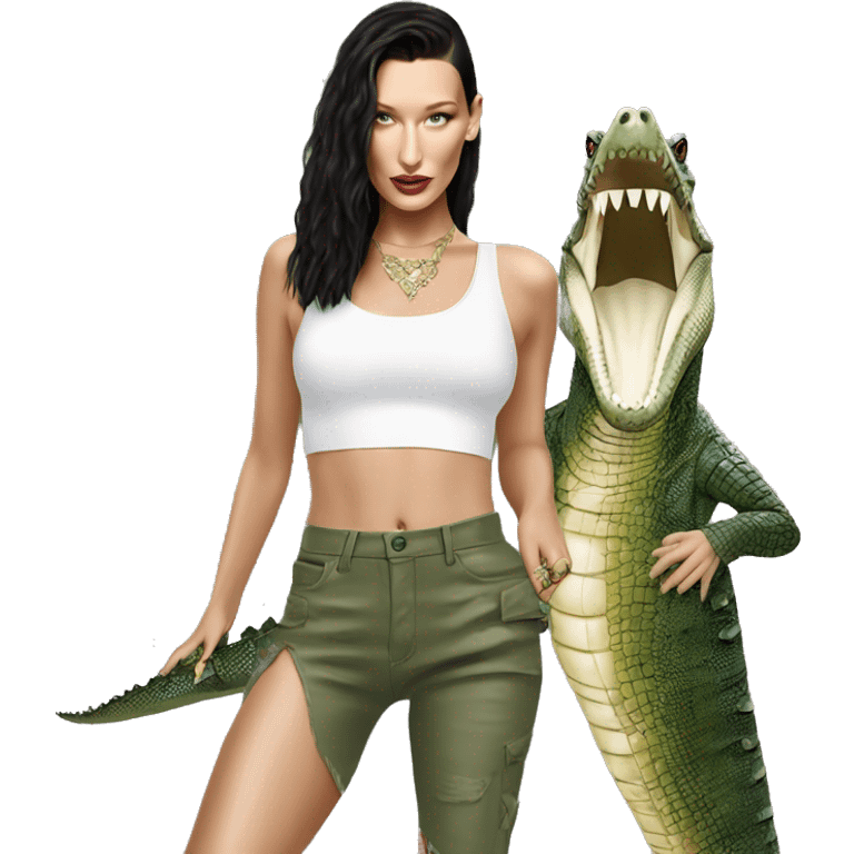 Bella hadid with half body of a crocodile  emoji