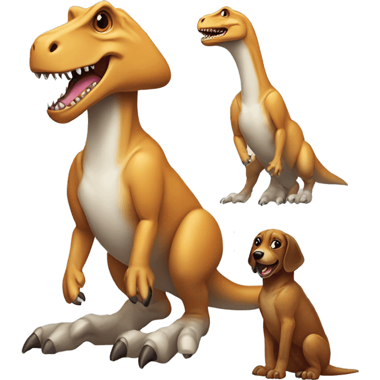 A T-rex with a pet dog emoji