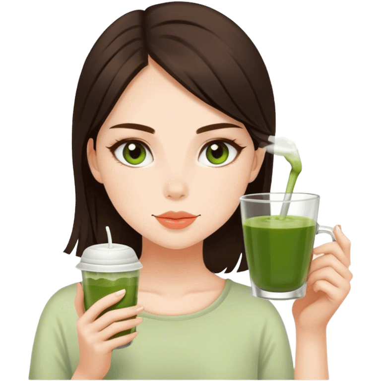 Brunette girl who drinks matcha and is pretty  emoji