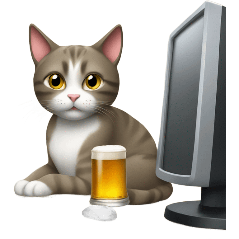 cat with beer and pc emoji