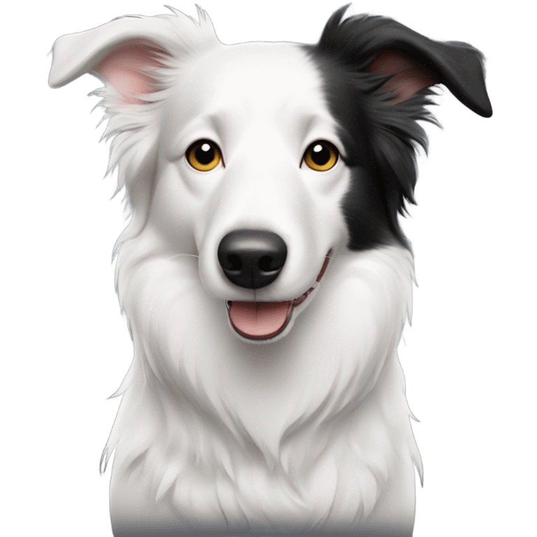 white border collie with black spot on half of the face emoji