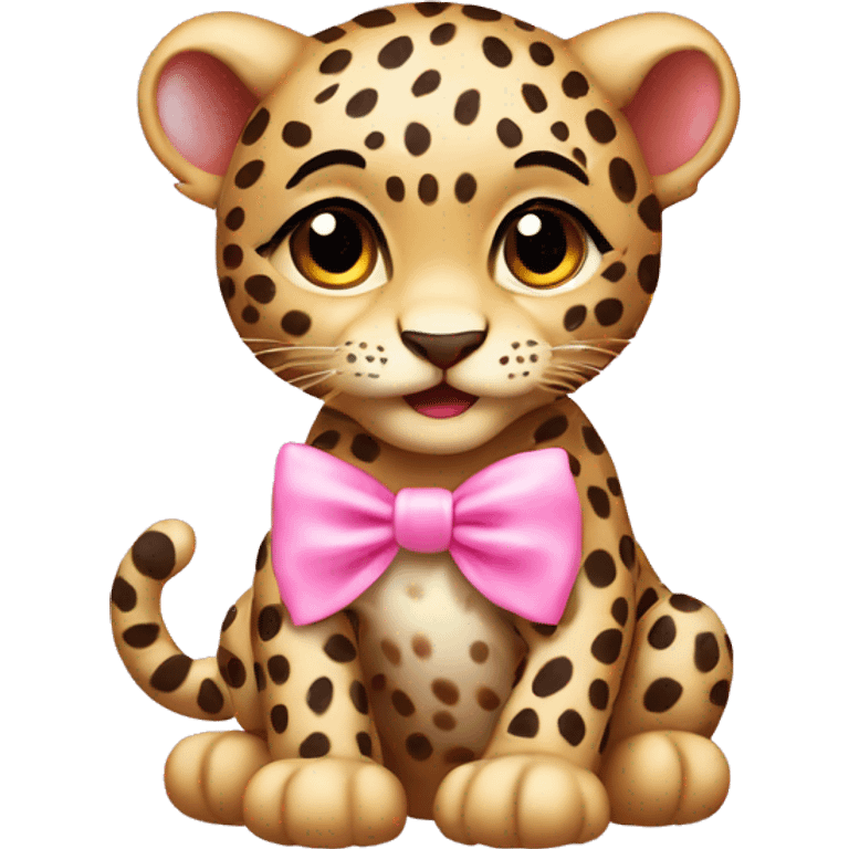 A baby leopard with a pink bow￼ emoji