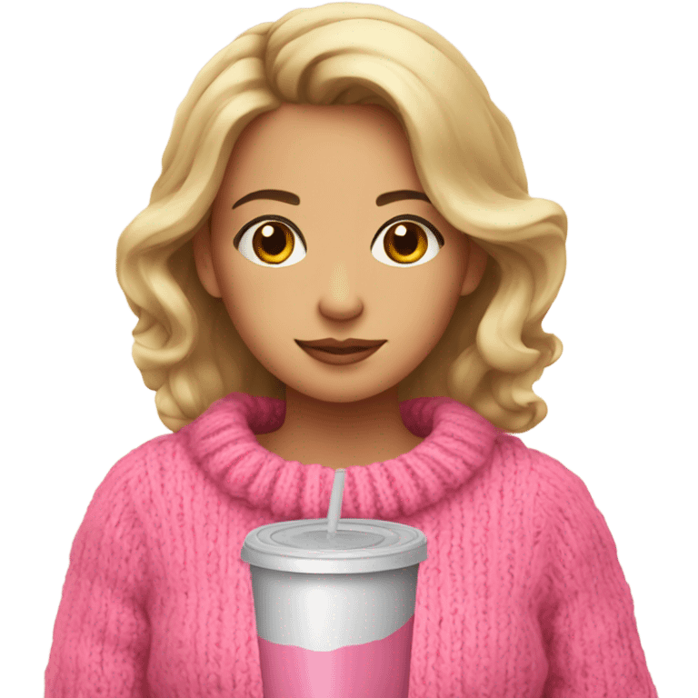 girl with pink sweater and cozy drink emoji