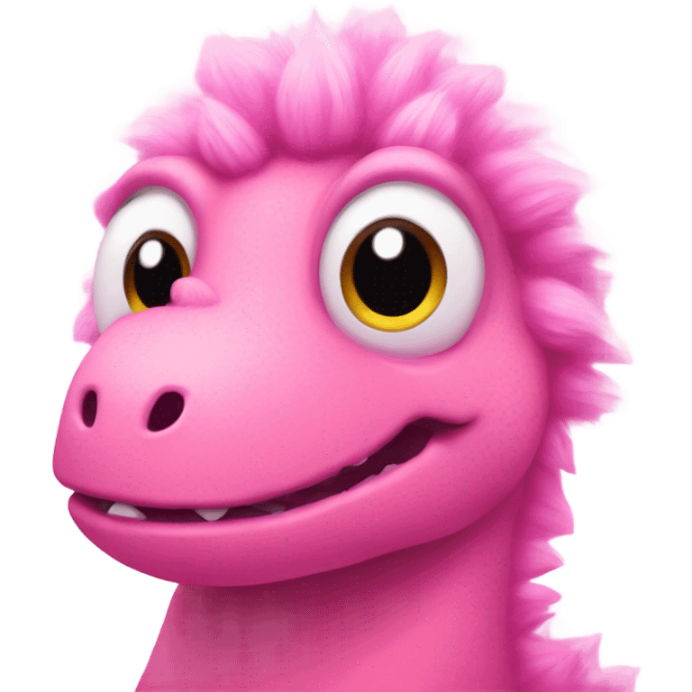 A pink fluffy Dino with pink cheeks emoji