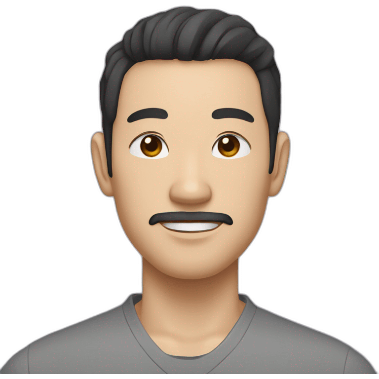 Chinese man with short, thick beard and short black wavy hair with thick eyebrows emoji