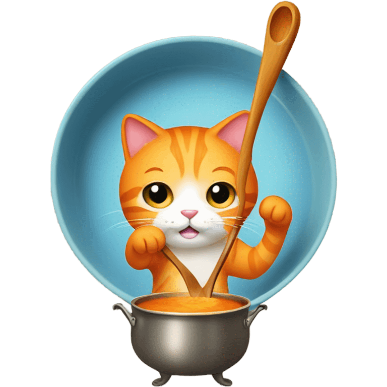 Orange cat stirring soup in a pot emoji