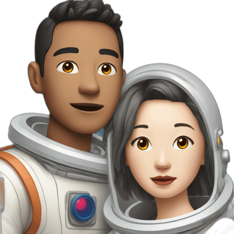 Couple on mars girl is pale boy is Asian wearing space suits emoji