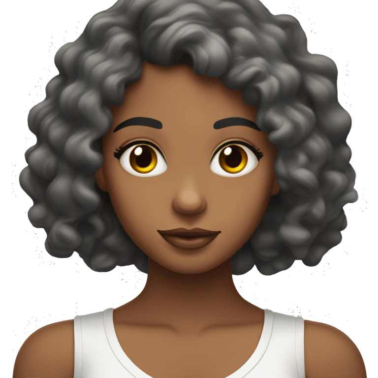 Joven de piel morena, ojos de color negro y cabello rizado emoji