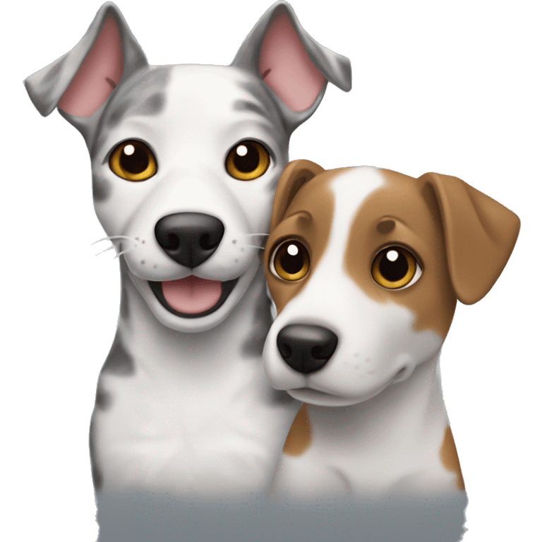 gray tabby cat and jack russell dog together  emoji