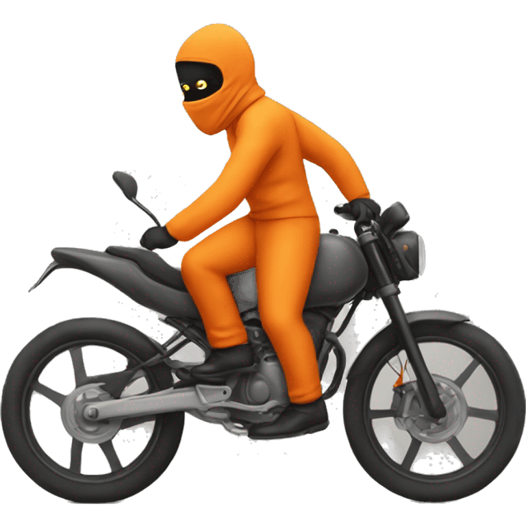 A man eith orange balaclava and jumpsuit biking emoji