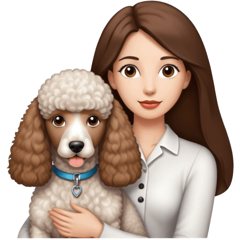 Long straight brown hair brown eyes beautiful women and white standard poodle you're holding emoji