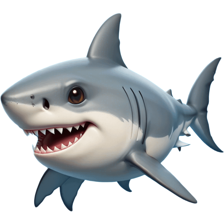 Cinematic Comical Great White Shark Portrait Emoji, Head tilted dramatically with an exaggeratedly shocked expression, featuring its iconic pointed snout, wide, comically expressive eyes, and a sleek body with a prominently defined dorsal fin, Simplified yet hilariously expressive features, highly detailed, glowing with a slightly sassy oceanic glow, high shine, dramatic yet playful, stylized with an air of cheeky marine mischief, soft glowing outline, capturing the essence of a meme-worthy great white shark that looks ready to side-eye its way into viral fame! emoji