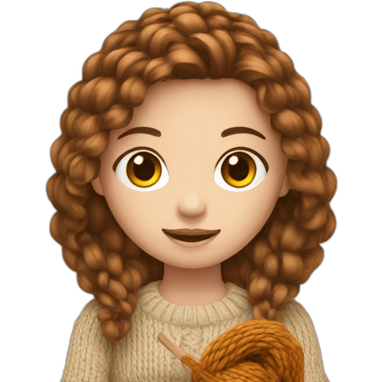 White Gril with Brown hair is knitting emoji