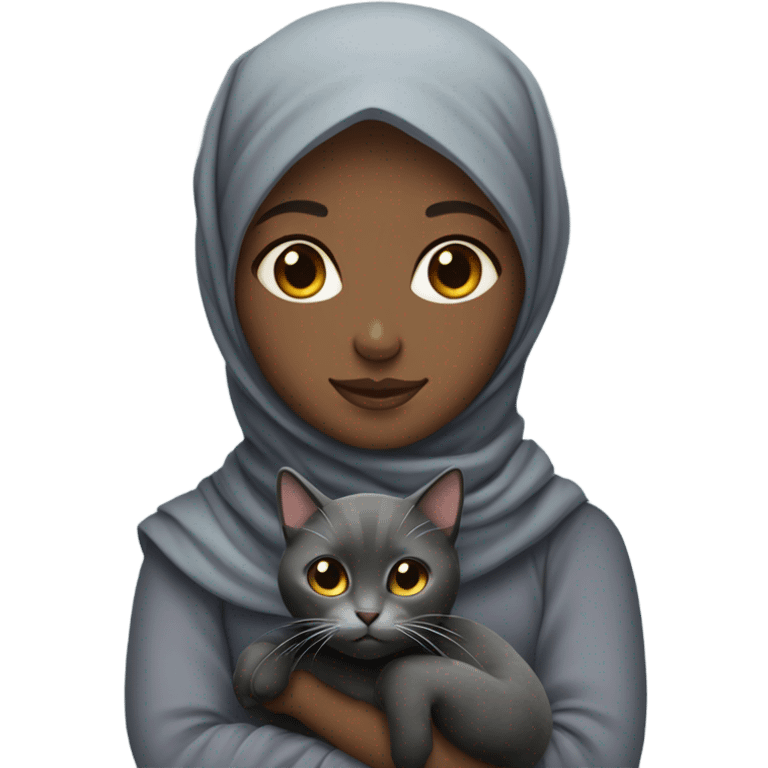 black hijabi hold a grey cat emoji