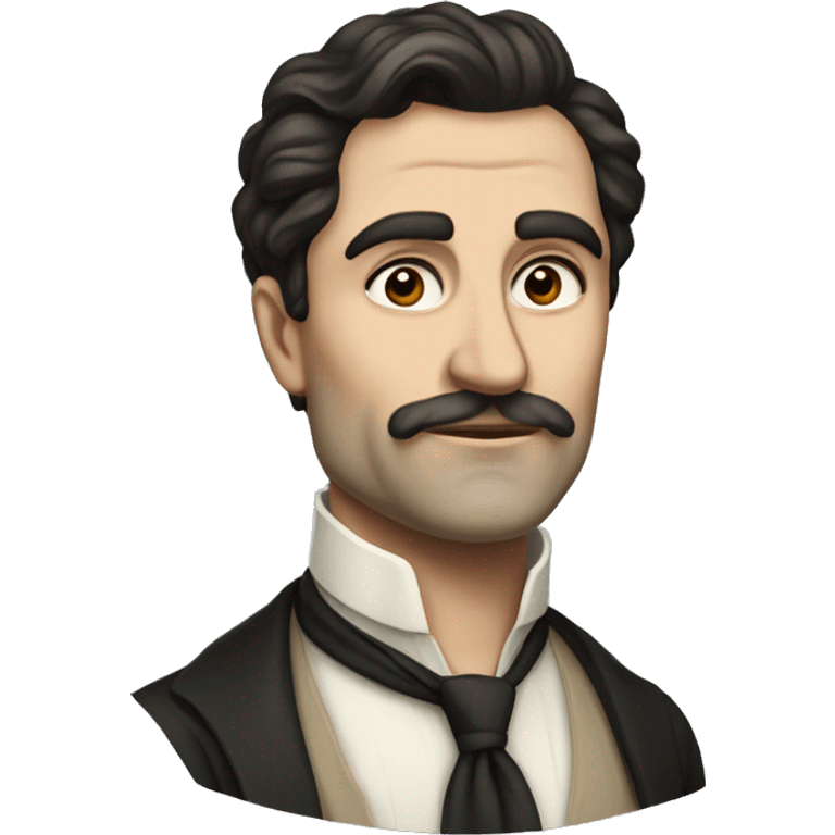 European 40 years old writer of the early 20th century, with dark hair, without mustache, without glasses emoji