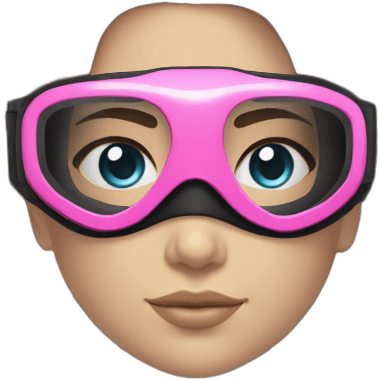 woman body with blues eyes, large and straight brown hair, pink diving mask with a single crystal. underwater black suit emoji