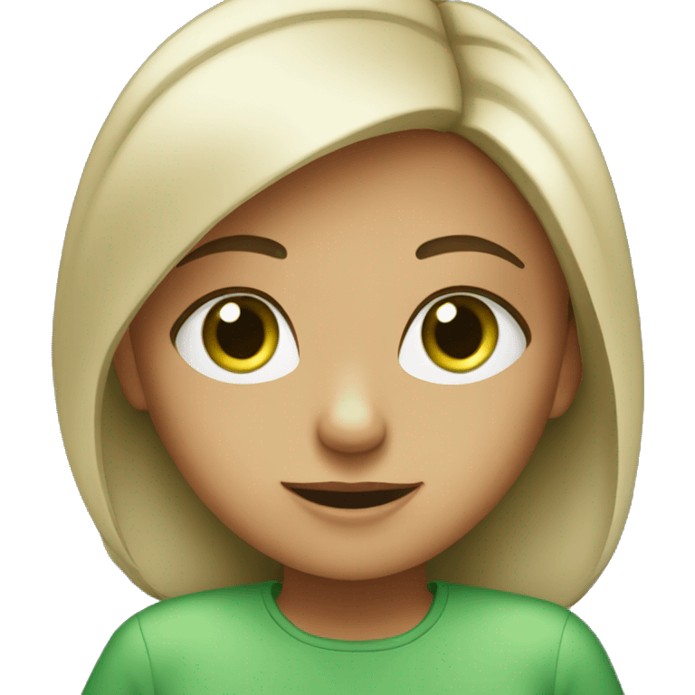 girl with green eyes looking at laptop emoji