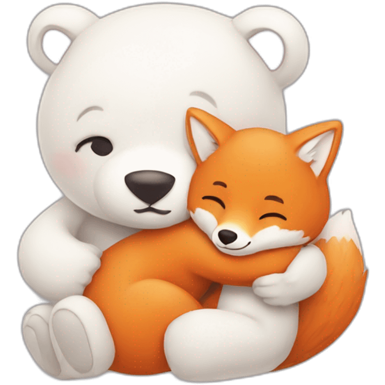 white Bear lovely hugs a fox emoji