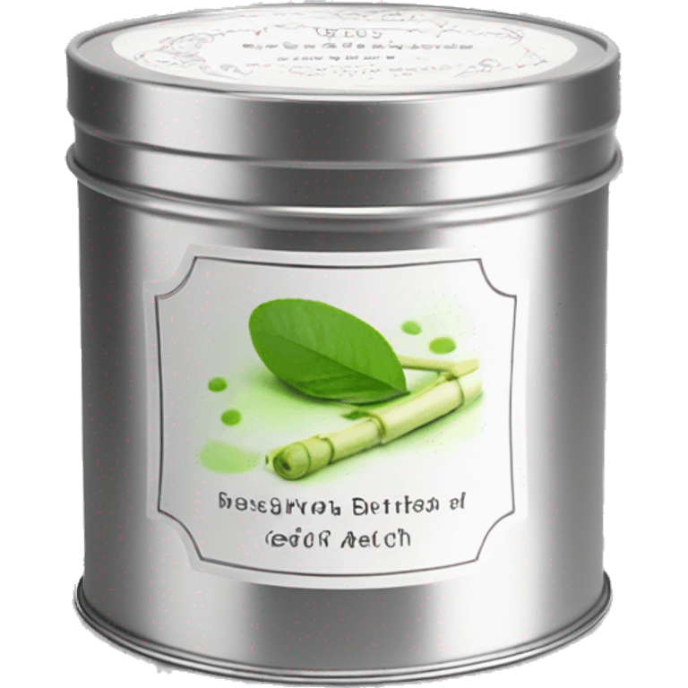 pretty matcha scented candle in silver tin with label realistic emoji