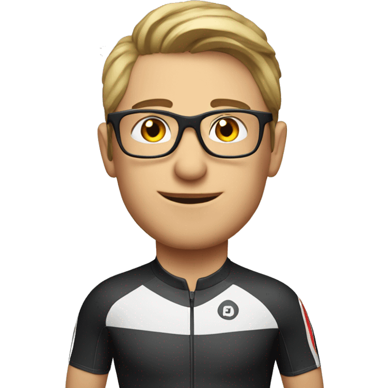 caucasian 28 year old cyclist with glasses wearing red emoji