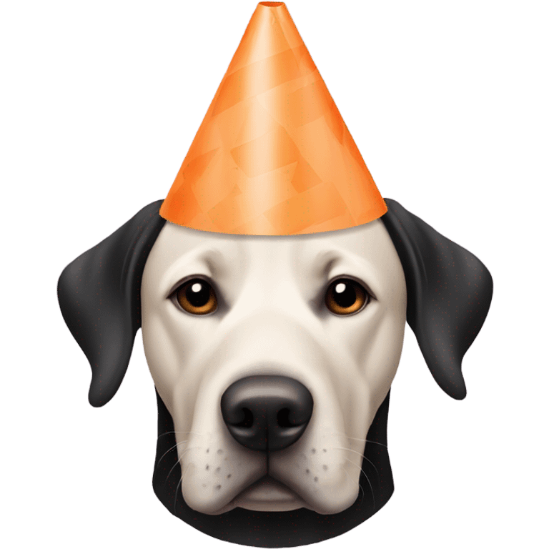 black lab dog wearing a cone around head  emoji