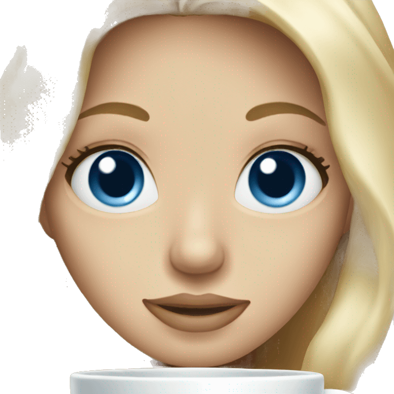 long blonde hair blue eyed girl holding coffee emoji