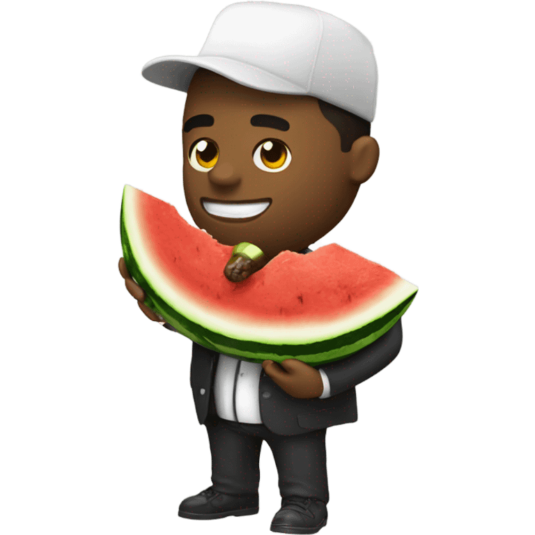 emoji of a gangster man eating a watermelon and chicken leg emoji