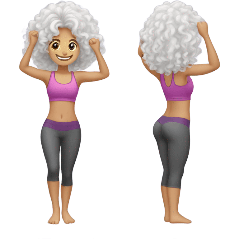 White Curly girl with long hair doing glutes training   emoji