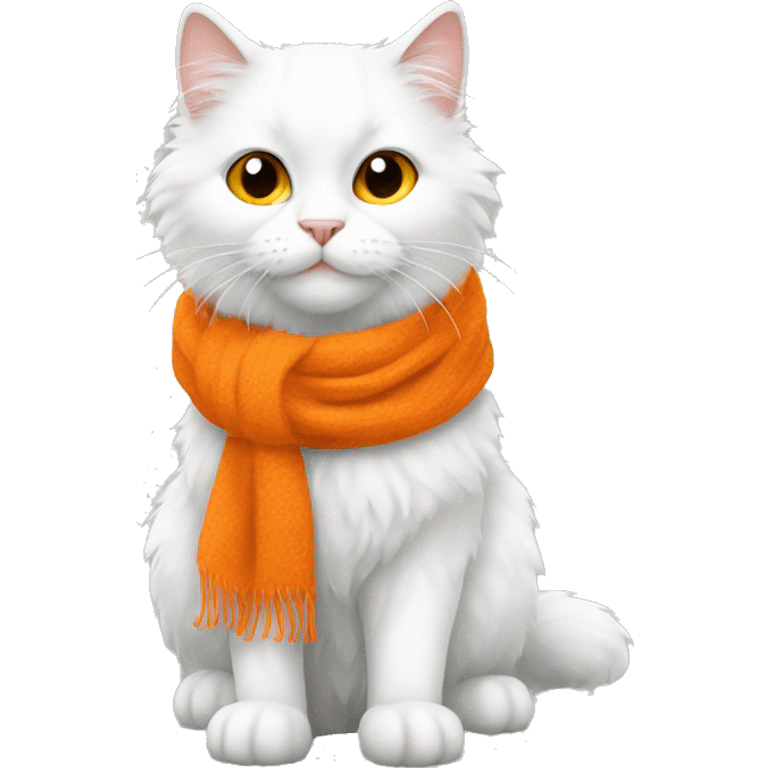 a white fluffy cat, full body with a orange scarf emoji