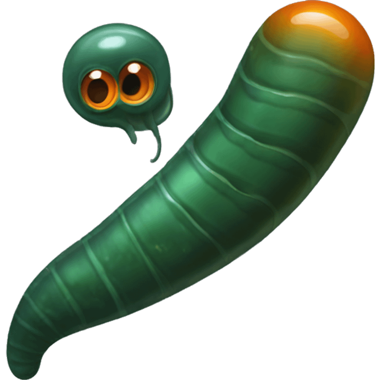 Eight-eyed Dark green and orange leech with oral suction and caudal suction emoji