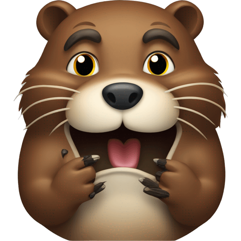 Scared beaver with hands near the mouth emoji