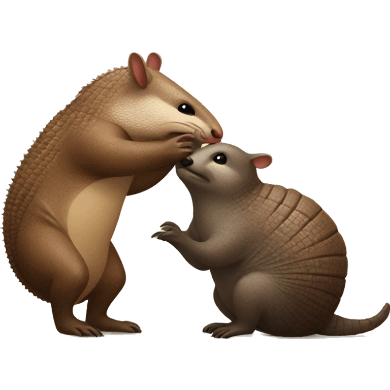 An armadillo and hairy otter giving a kiss  emoji