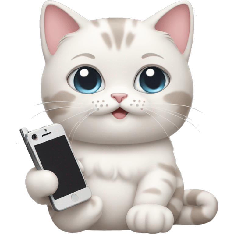 Cute pastel cat holding a phone emoji