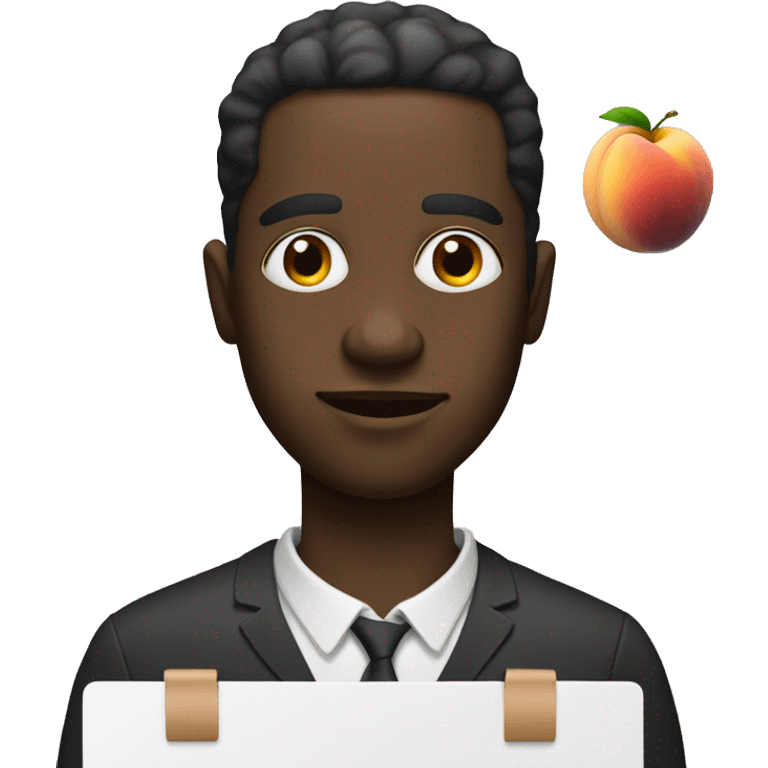 Black man with clip board and peaches in his eyes emoji