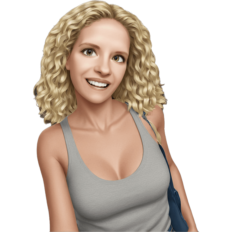 blonde girl smiling in photo emoji